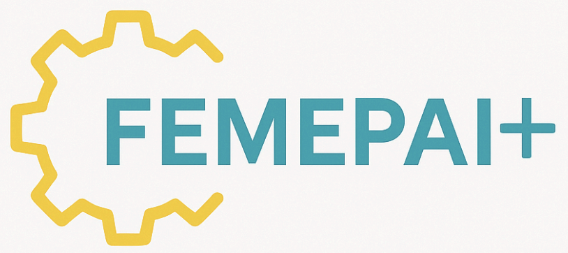 Logo del proyecto FEMEPAI+. El nombre de la herramienta con una tuerca de fondo.